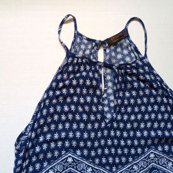 Renee C Tank Top Womens S  Blue White Paisley Bandana Keyhole Halter Rayon‎ USA - Picture 2 of 10